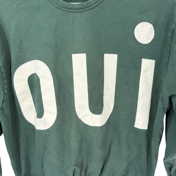 Clare V Womens OUI Cotton Pullover Crewneck Sweatshirt Green Size Medium - Picture 3 of 8